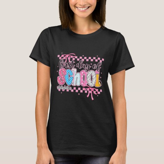 Gelukkige eerste schooldag potlood leraar kinderen t-shirt (Voorkant)