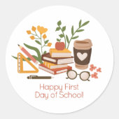 Gelukkige eerste schooldag ronde sticker (Voorkant)