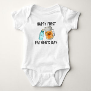 Gelukkige Eerste Vaderdag Babyfles Biermok Naam Romper