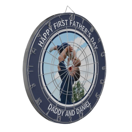 Gelukkige Eerste Vaderdag Custom Foto & Tekst Dartbord (Voorkant Links)