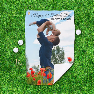 Gelukkige Eerste Vaderdag Custom Foto & Tekst Golfhanddoek