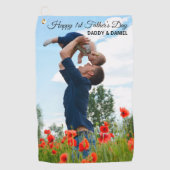 Gelukkige Eerste Vaderdag Custom Foto & Tekst Golfhanddoek (Voorkant)