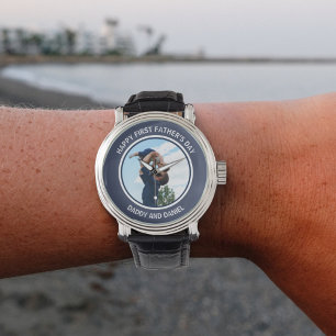 Gelukkige Eerste Vaderdag Custom Foto & Tekst Horloge