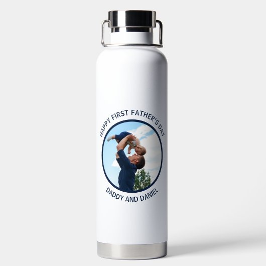 Gelukkige Eerste Vaderdag Custom Foto & Tekst Waterfles (Achterkant)