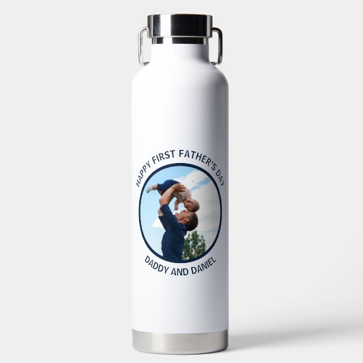 Gelukkige Eerste Vaderdag Custom Foto & Tekst Waterfles (Voorkant)