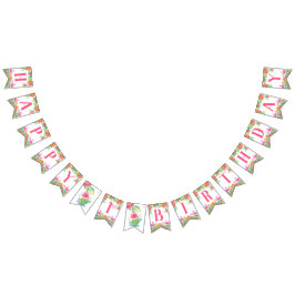 Gelukkige eerste verjaardag banner, flamingo's vlaggetjes