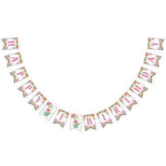 Gelukkige eerste verjaardag banner, flamingo's vlaggetjes