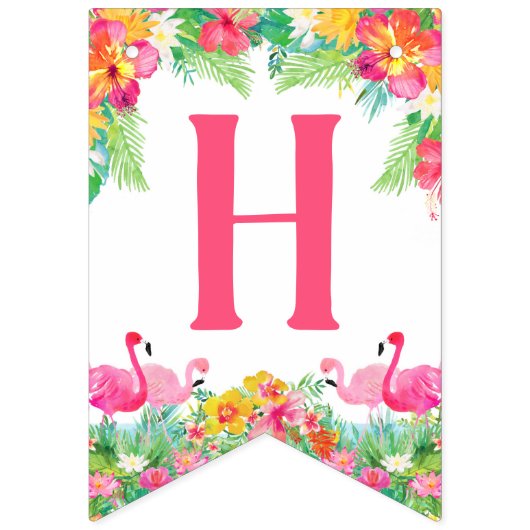 Gelukkige eerste verjaardag banner, flamingo's vlaggetjes (Eerste vlag)