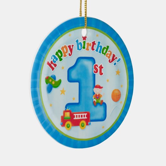 gelukkige eerste verjaardag keramisch ornament (Rechts)