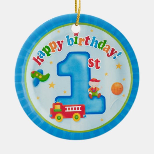 gelukkige eerste verjaardag keramisch ornament (Voorkant)