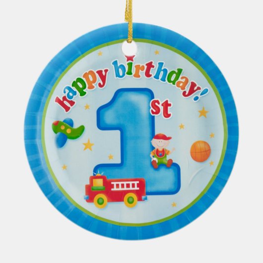gelukkige eerste verjaardag keramisch ornament (Achterkant)