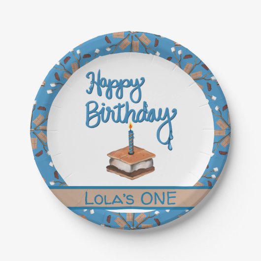 Gelukkige Eerste Verjaardag S'more Papieren Bordje (Voorkant)