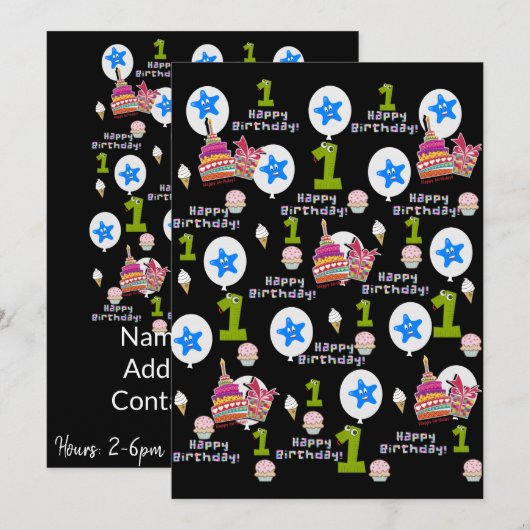 Gelukkige Eerste Verjaardag Uitnodiging Eerste Ver (Voorkant / Achterkant)