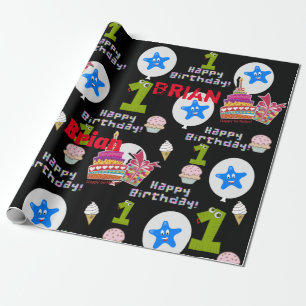 Gelukkige Eerste Verjaardag Verpakking Papieren Ba Cadeaupapier