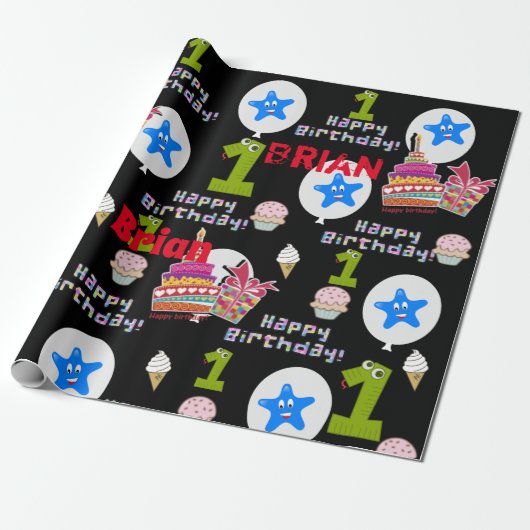 Gelukkige Eerste Verjaardag Verpakking Papieren Ba Cadeaupapier (Uitgerold)
