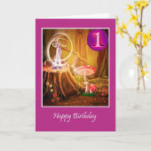 Gelukkige eerste verjaardag voor meisje met fee kaart (Gele Bloem)