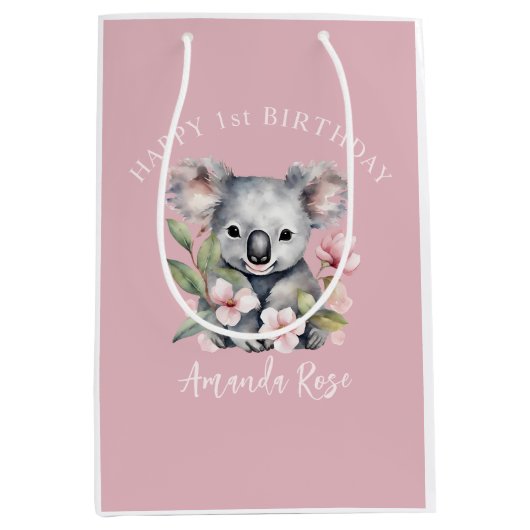 Gelukkige eerste verjaardag Waterverf Koala Medium Cadeauzakje (Voorkant)
