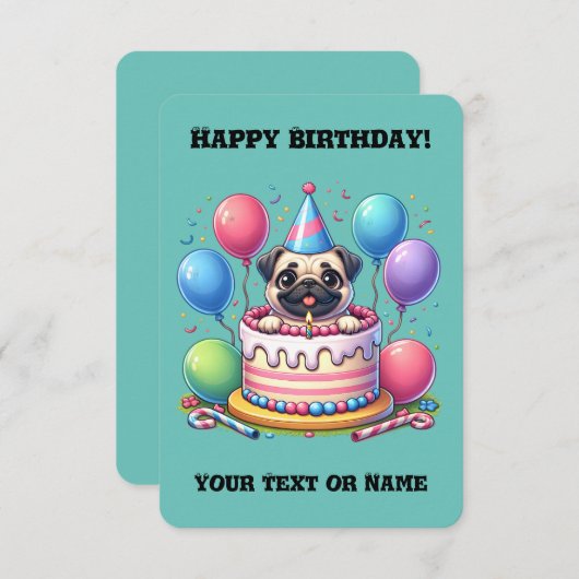 Gelukkige Eerste Verjaardagstaart en Pug (Voorkant / Achterkant)
