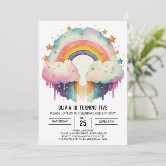 Gelukkige Elegante Wolken Meisje Verjaardag Kaart (Staand voorkant)