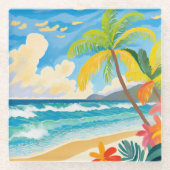 Gelukkige en Leuke strandkunst 2 Glazen Onderzetter (Voorkant)