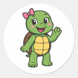 Gelukkige en nieuwsgierige schildpad ronde sticker