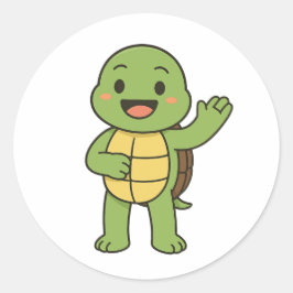 Gelukkige en nieuwsgierige schildpad ronde sticker