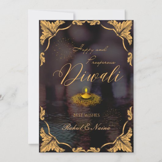 Gelukkige en welvarende Diwali Elegant aanpasbaar Feestdagenkaart (Voorkant)
