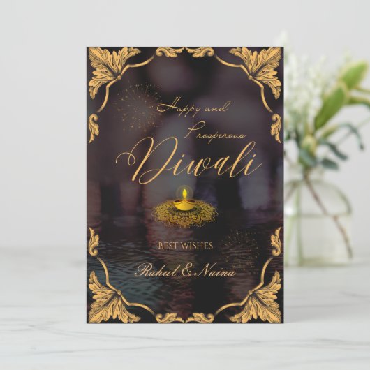 Gelukkige en welvarende Diwali Elegant aanpasbaar Feestdagenkaart (Staand voorkant)
