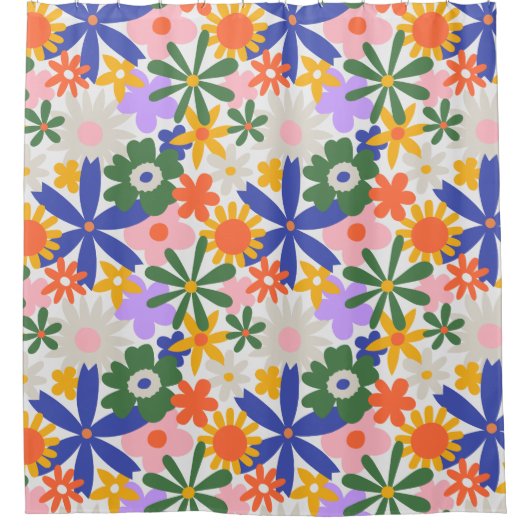 Gelukkige Enorme Primaire Bloemen Explosie Douchegordijn (Voorkant)