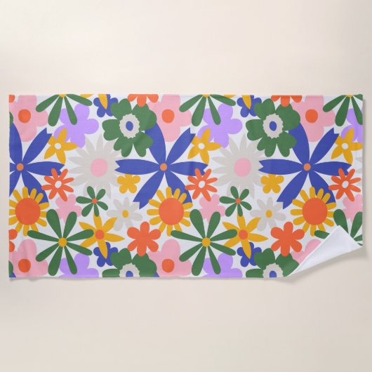 Gelukkige Enorme Primaire Bloemen Explosie Strandlaken (Voorkant)