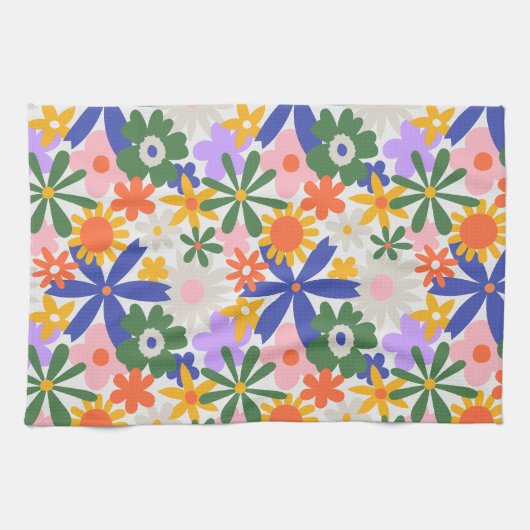 Gelukkige Enorme Primaire Bloemen Explosie Theedoek (Horizontaal)