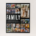 Gelukkige Familie Fotocollage Legpuzzel<br><div class="desc">Leuke familie afbeelding puzzel met 18 afbeeldingen voor jou om te vervangen door je eigen,  en het leuke gezegde 'familie,  het verhaal van wie we zijn,  een collectie van alle dingen waar we van houden.'</div>