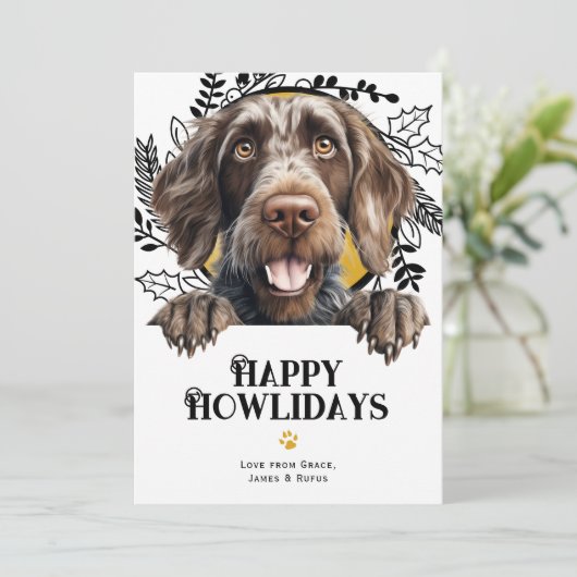 Gelukkige Feestdagen Duitse Wirehaired Pointer Hon Feestdagenkaart (Staand voorkant)