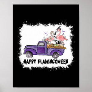 Gelukkige Flamingo Roze Flamingo Halloween Skeleto Poster
