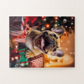 Gelukkige Franse Bulldog op kerstavond Legpuzzel (Horizontaal)