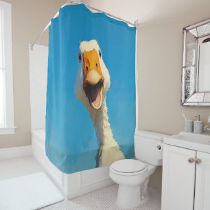 Gelukkige Gans Onder Blauwe Lucht Douchegordijn