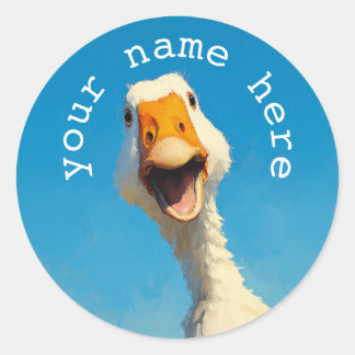 Gelukkige Gans Onder Blauwe Lucht Ronde Sticker