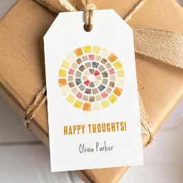 Gelukkige gedachten met waterverf cirkel cadeaulabel