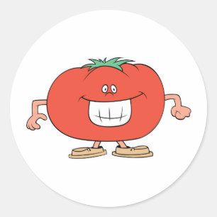 gelukkige gekke tomatencartoon ronde sticker