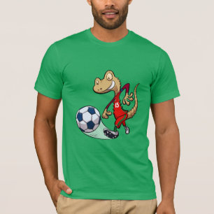 Gelukkige Gekko Voetbalster Kicking Voetbal Cartoo T-shirt