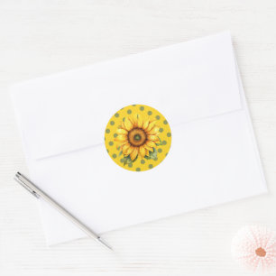 Gelukkige Gele En Groene Zonnebloem op Stippen Ronde Sticker