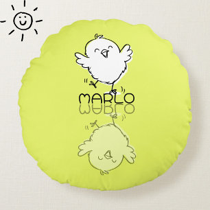 Gelukkige Gele Kuiken Reflectie Doodle Aangepaste Rond Kussen