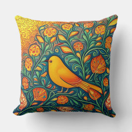 Gelukkige Gele Vogel Whimsical Artsy Folk Swirls Kussen