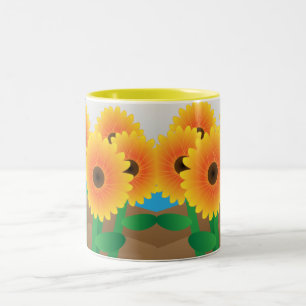 Gelukkige Gele Zonnebloemen Tweekleurige Koffiemok