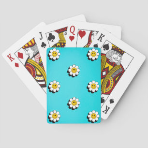 Gelukkige gezichtsbloem met blauwe achtergrond pok pokerkaarten