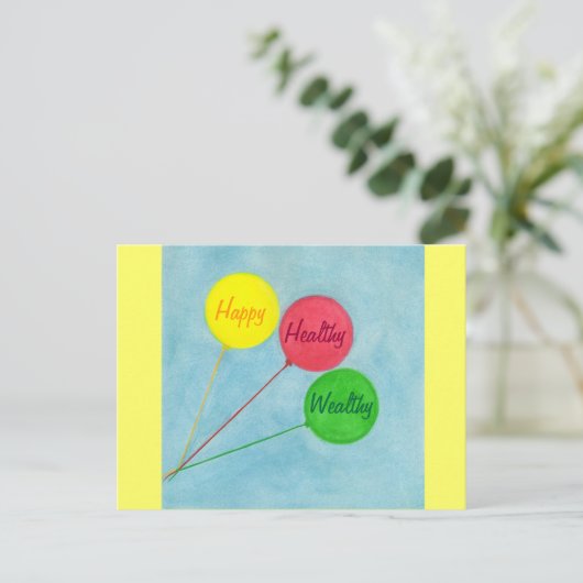 Gelukkige Gezonde Rijke Ballonbevestiging Briefkaart (Staand voorkant)