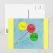 Gelukkige Gezonde Rijke Ballonbevestiging Briefkaart (Voorkant / Achterkant)