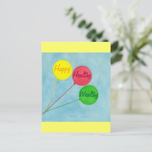 Gelukkige Gezonde Rijke Ballonbevestiging Briefkaart (Staand voorkant)