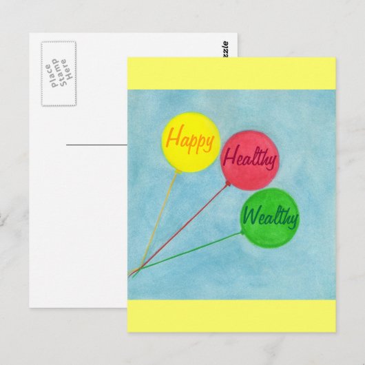 Gelukkige Gezonde Rijke Ballonbevestiging Briefkaart (Voorkant / Achterkant)