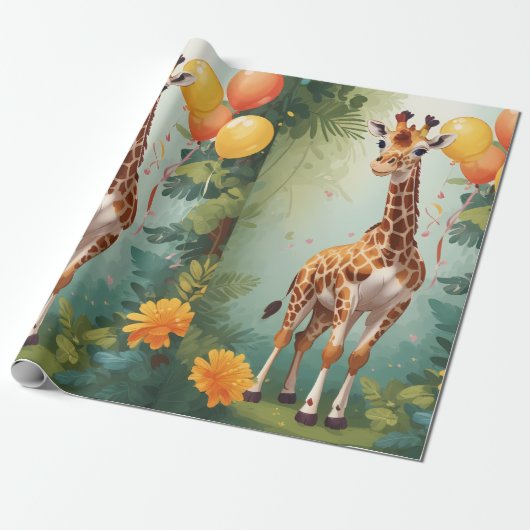 Gelukkige Giraffe & Geschenken in Oerwoud | Inpakp Cadeaupapier (Uitgerold)